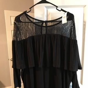 Lane Bryant Ruffle top with Mesh Yoke